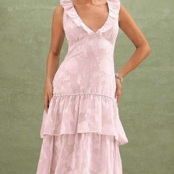 Pink Party Women's Floral Textured Tiered Ruffle Maxi Dress - Picture 4 of 5